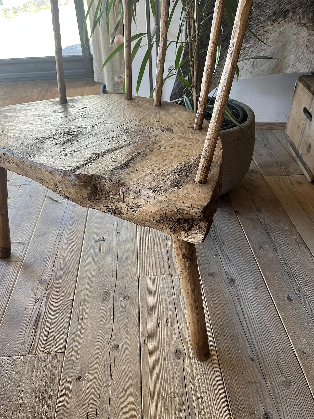Rustic Wooden Bench Chair, 2000s 2