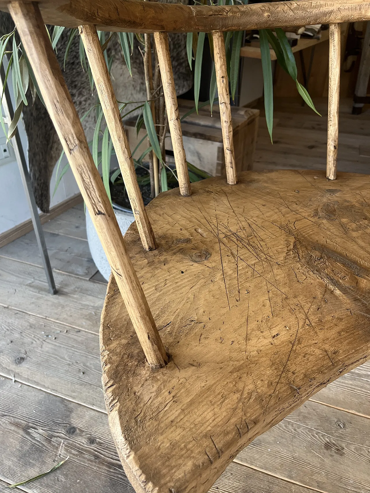 Rustic Wooden Bench Chair, 2000s 3