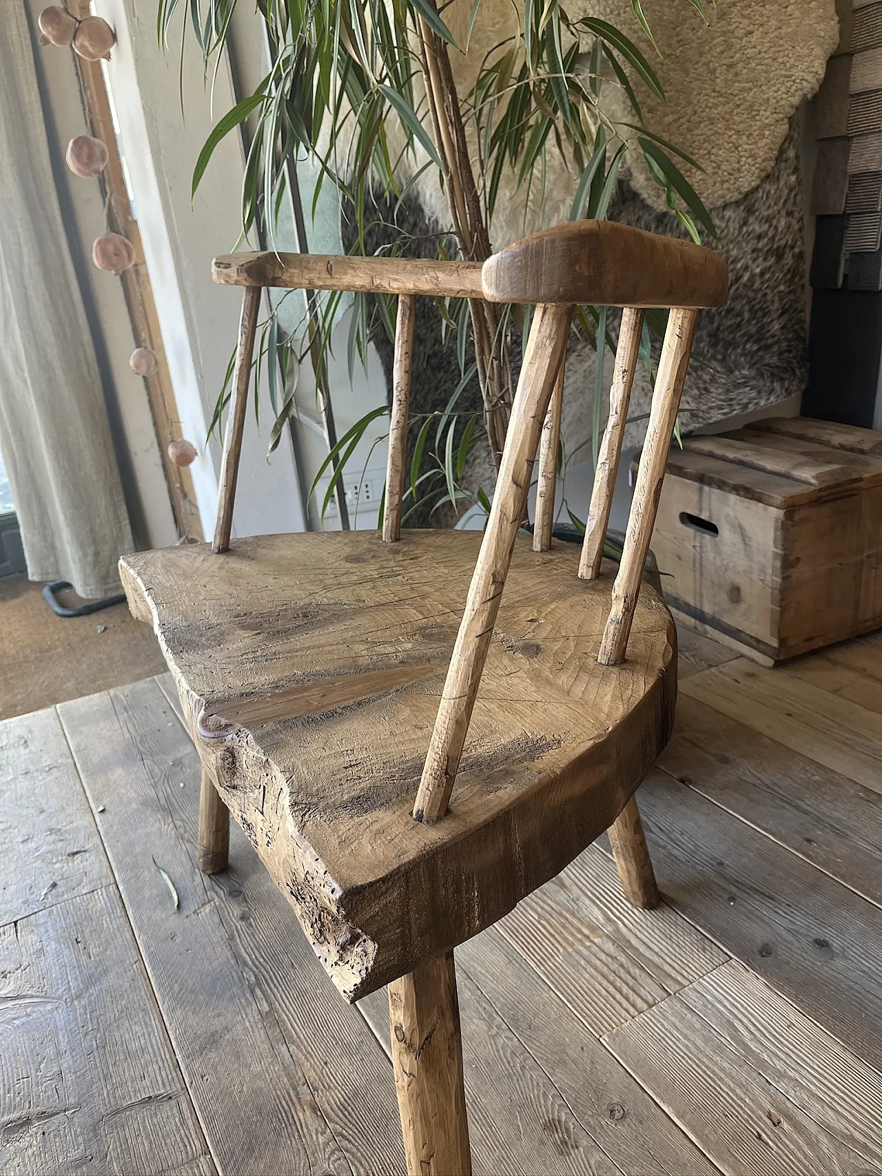 Rustic Wooden Bench Chair, 2000s 6
