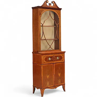 Libreria in mogano riccamente intarsiata, primo '900