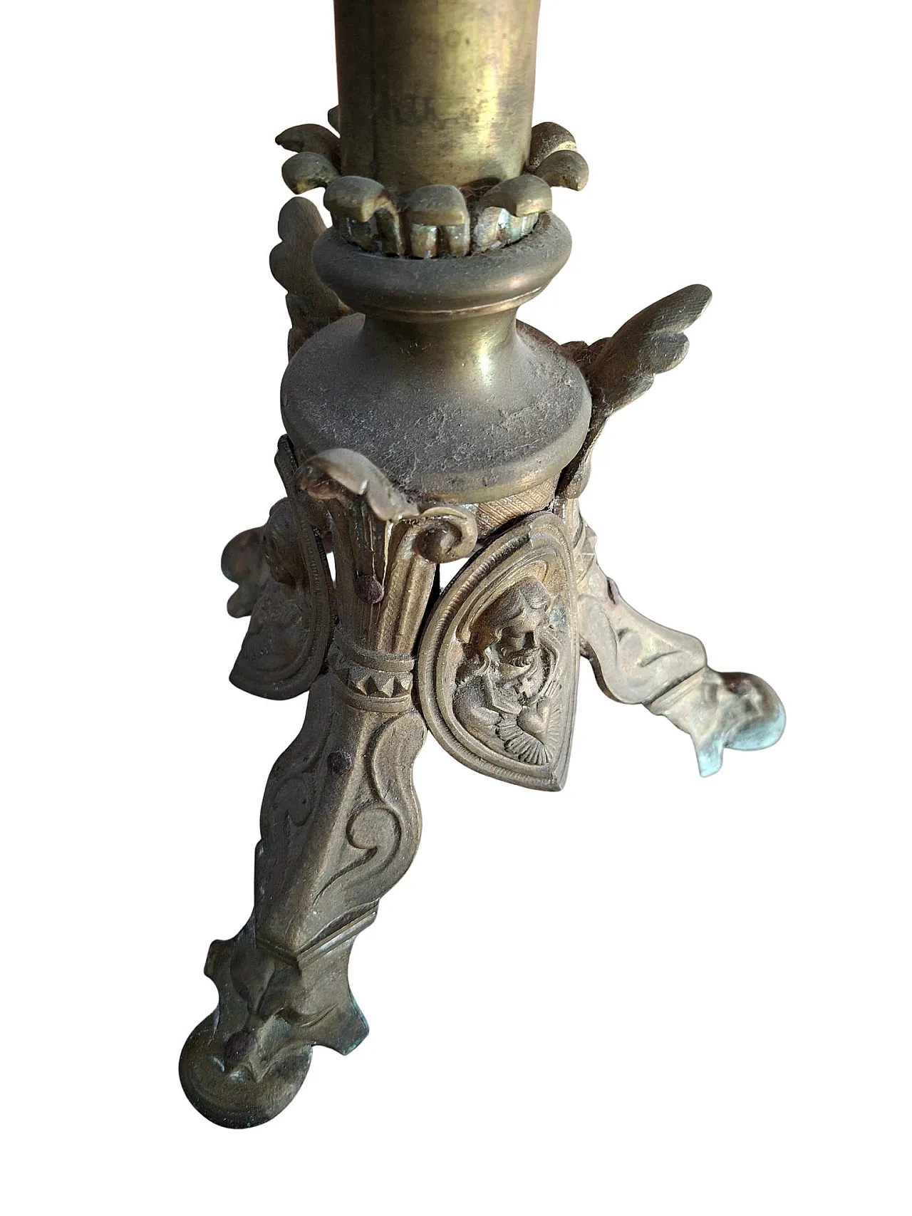 Pair of Neo-Gothic style bronze altar candelabras, late 19th century 7