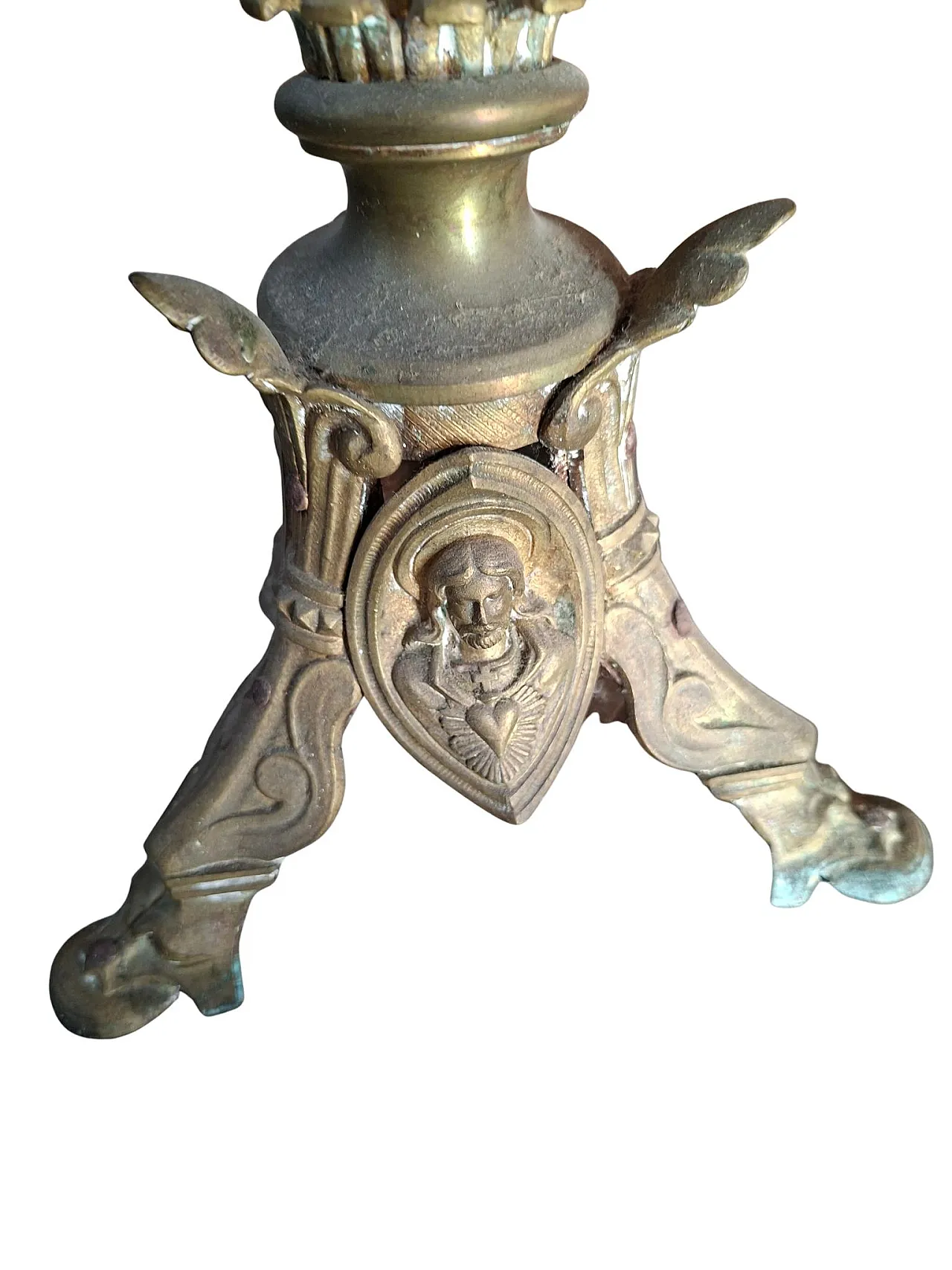 Pair of Neo-Gothic style bronze altar candelabras, late 19th century 8