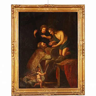 Santo Vescovo Riceve la Comunione da Gesù, olio su tela, '700