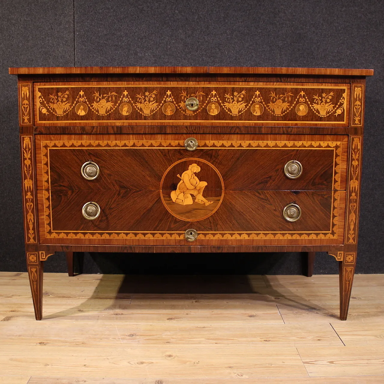 20th century Louis XVI style Italian inlaid chest of drawers 4
