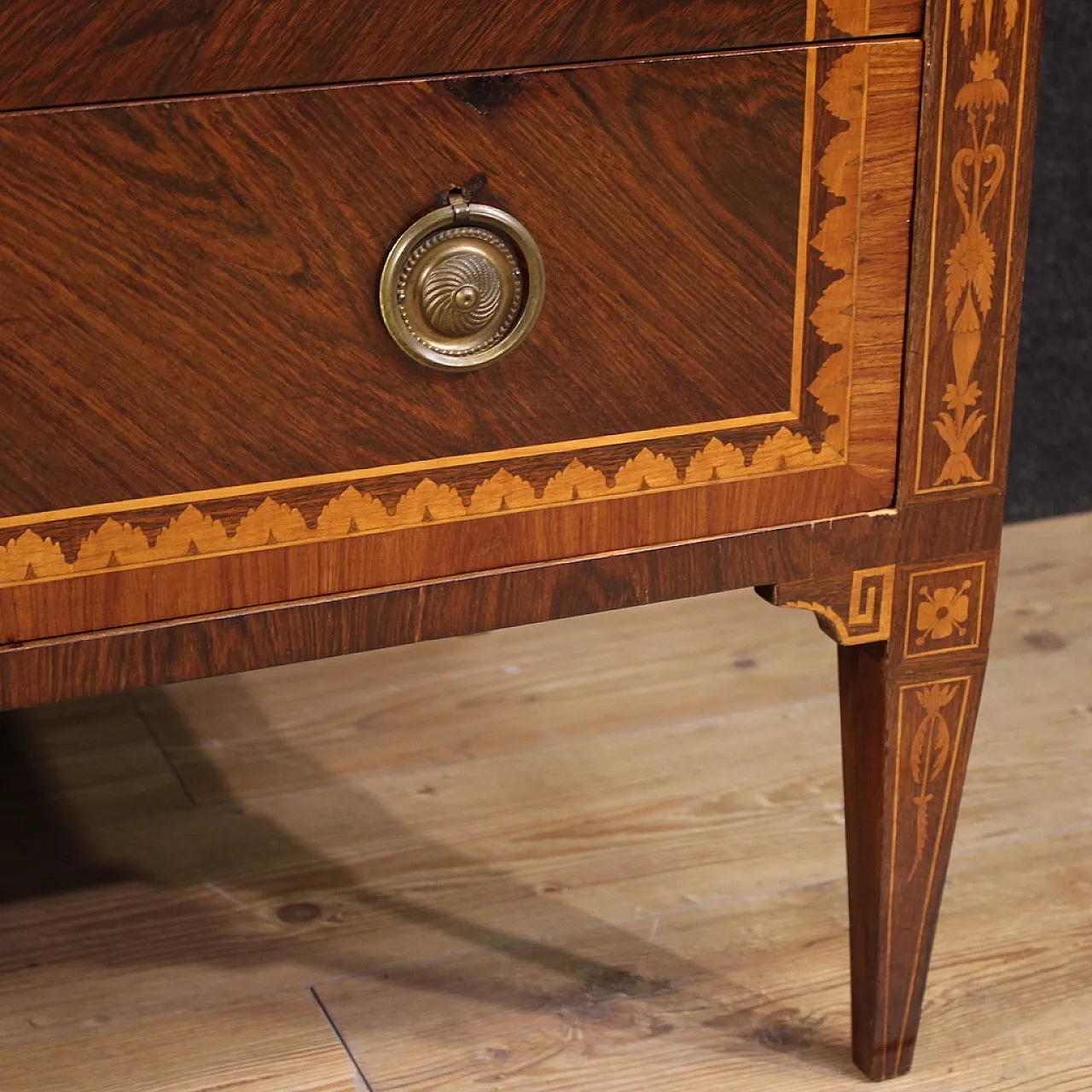 20th century Louis XVI style Italian inlaid chest of drawers 14