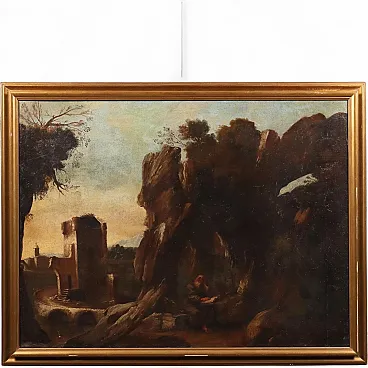Paesaggio con Santo Eremita, olio su tela, '900