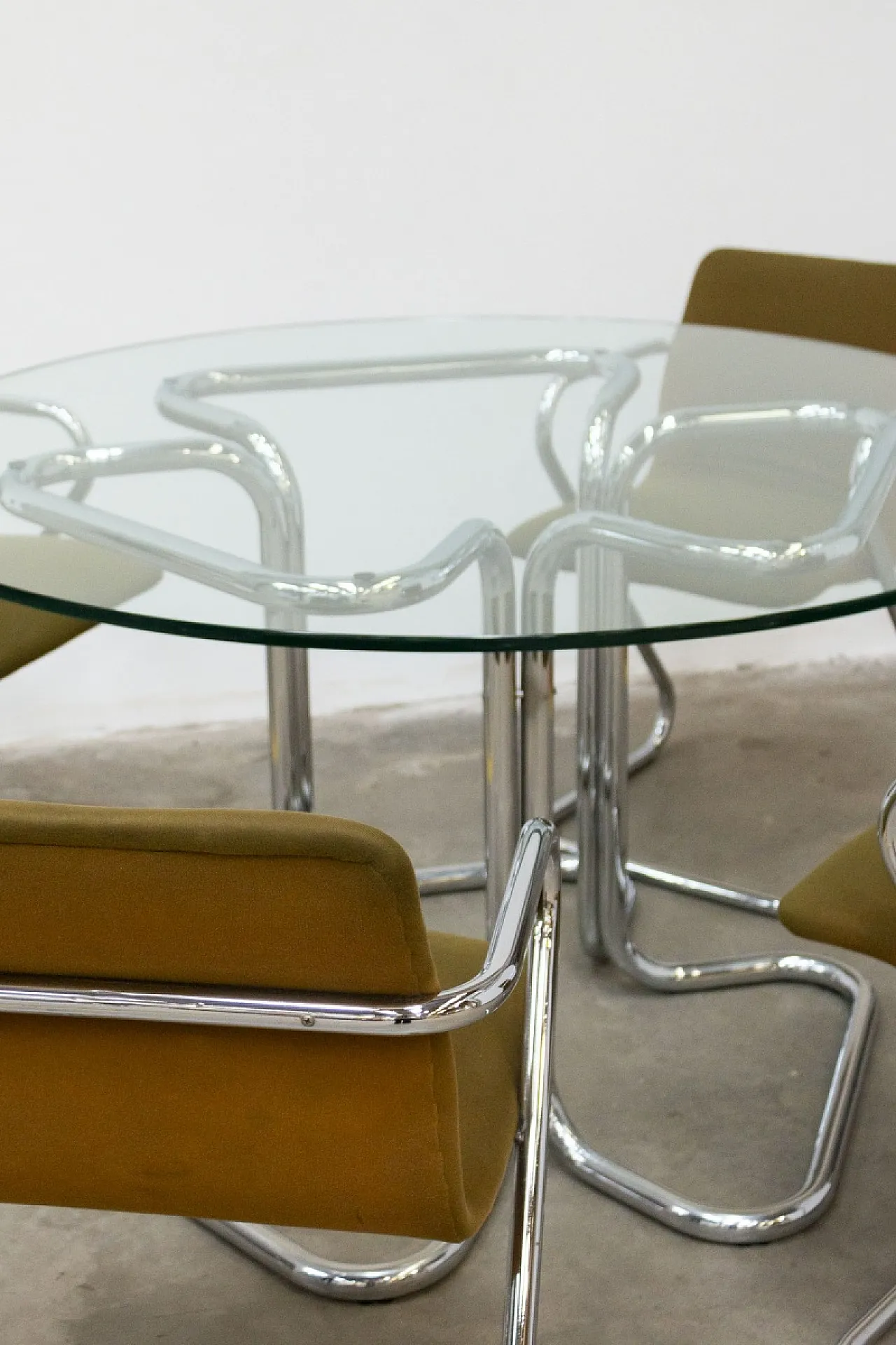 Round glass table with chairs and coffee table, 1970s 2