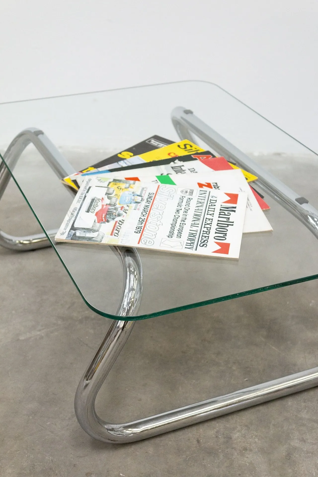 Round glass table with chairs and coffee table, 1970s 3