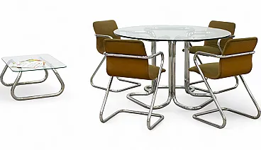 Round glass table with chairs and coffee table, 1970s