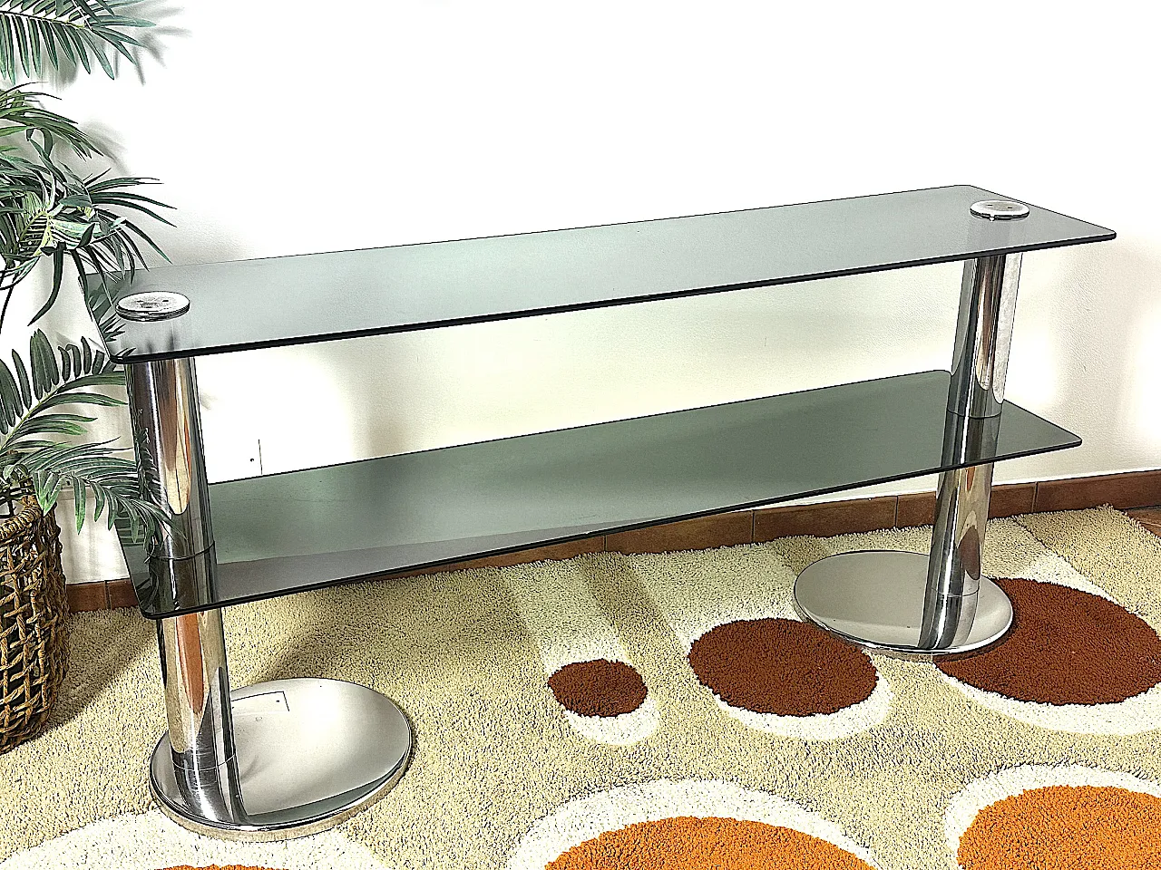 Tavolo consolle in acciaio Cromato, anni '70 1