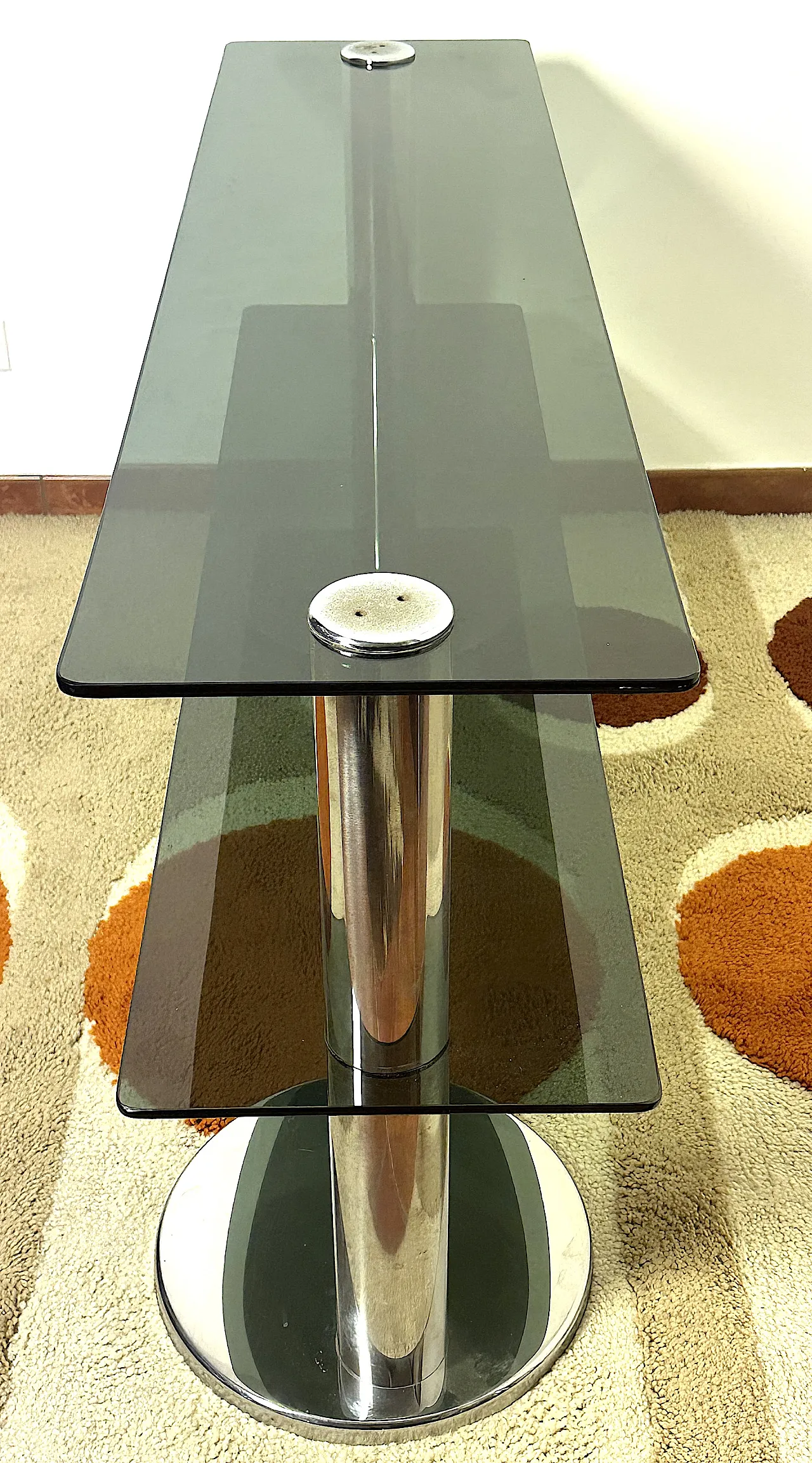 Tavolo consolle in acciaio Cromato, anni '70 9