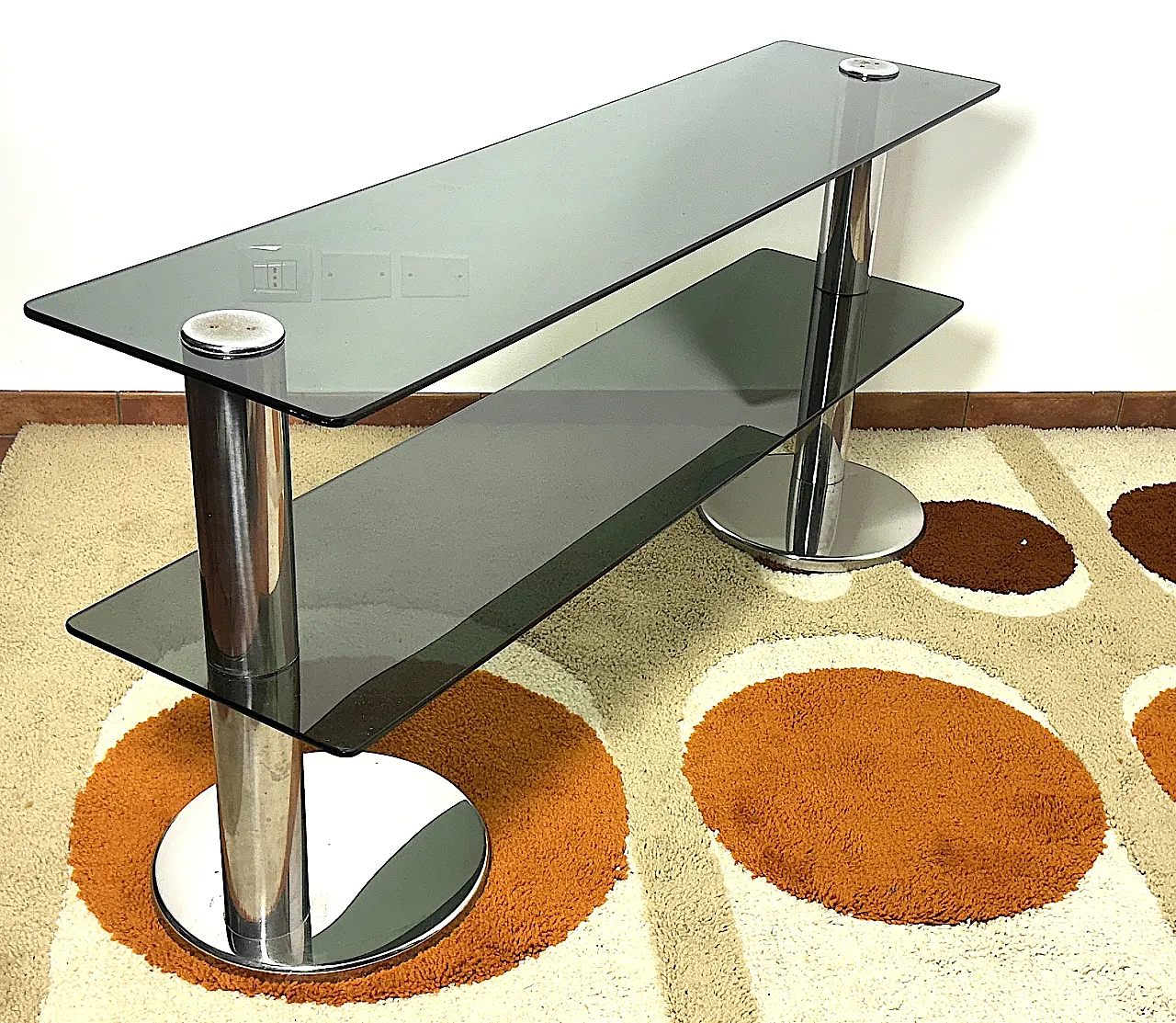 Tavolo consolle in acciaio Cromato, anni '70 14