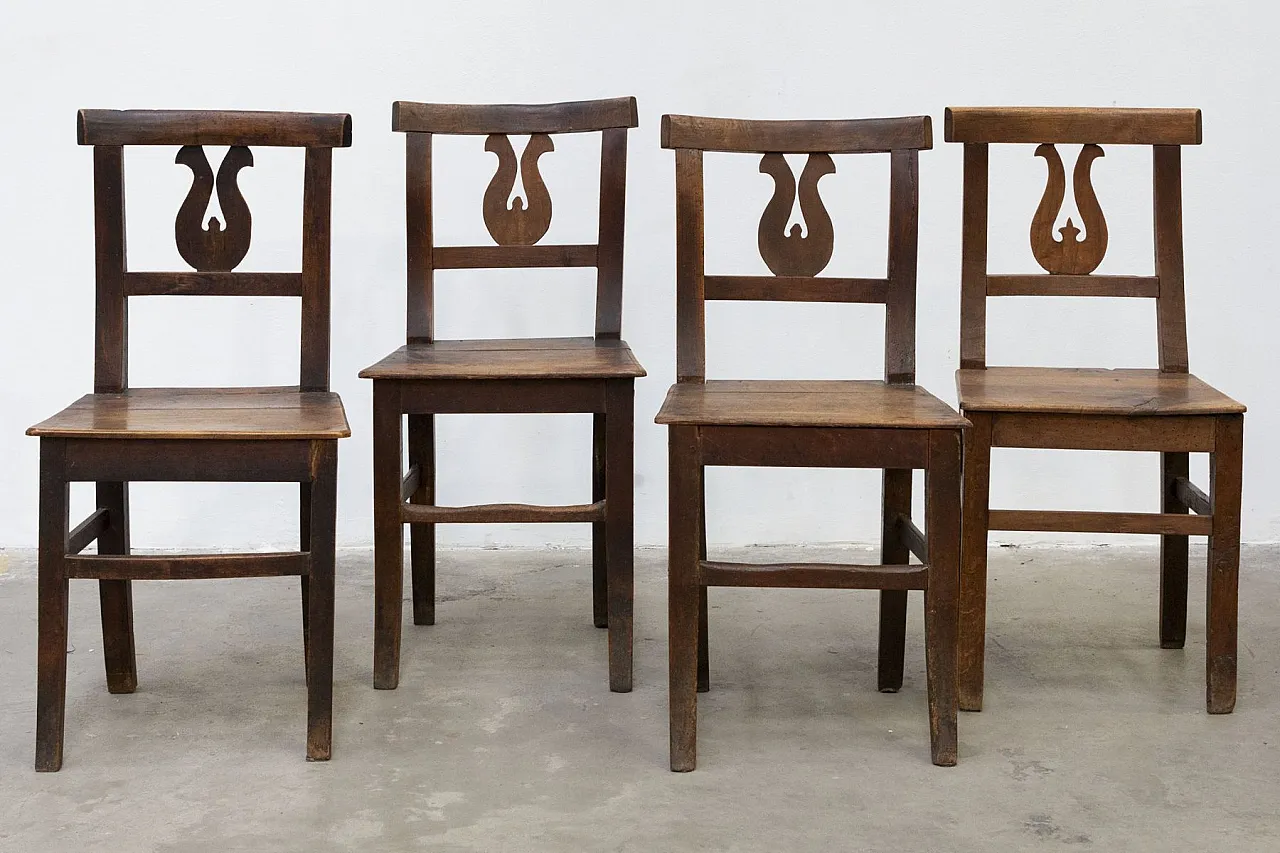 4 Rustic Lira chairs in walnut, mid-19th century 1