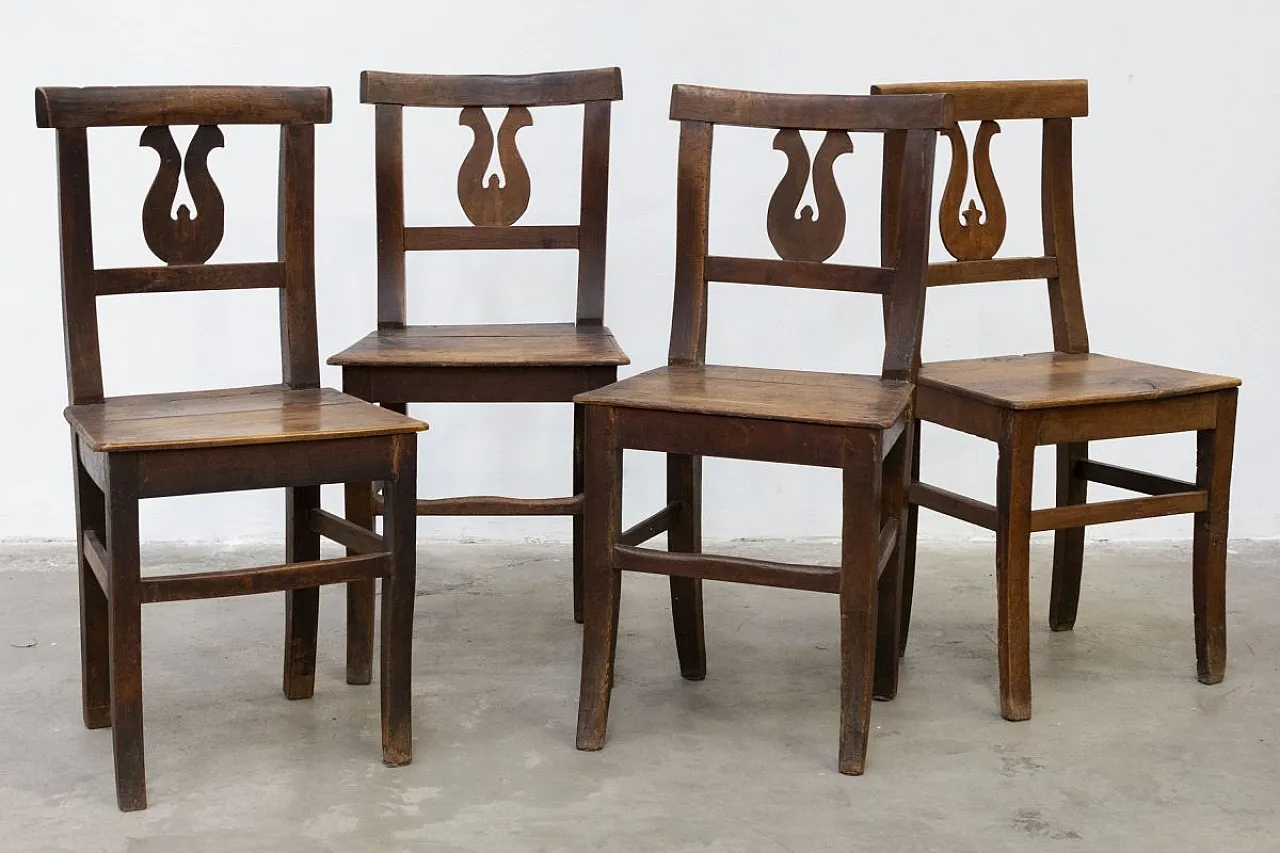 4 Rustic Lira chairs in walnut, mid-19th century 8