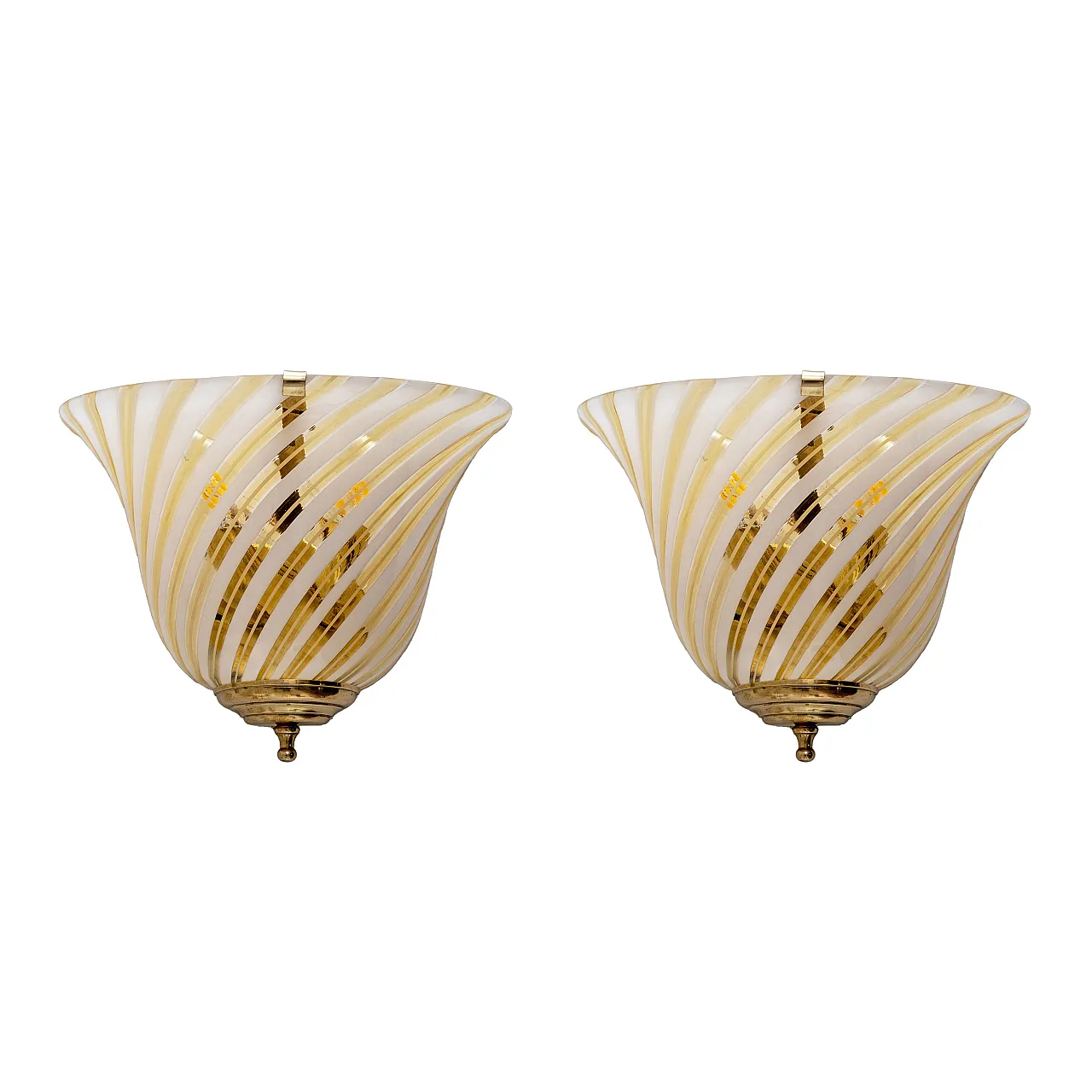 Coppia di applique in vetro di Murano ottone stile Barovier, anni '70 1
