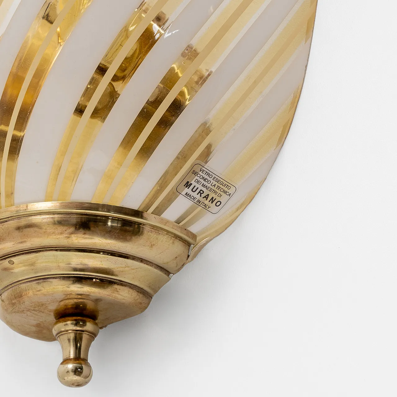 Coppia di applique in vetro di Murano ottone stile Barovier, anni '70 9