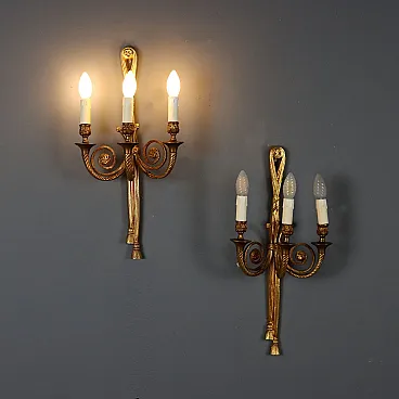 Coppia di appliques in stile Neoclassico in bronzo dorato, primo '900