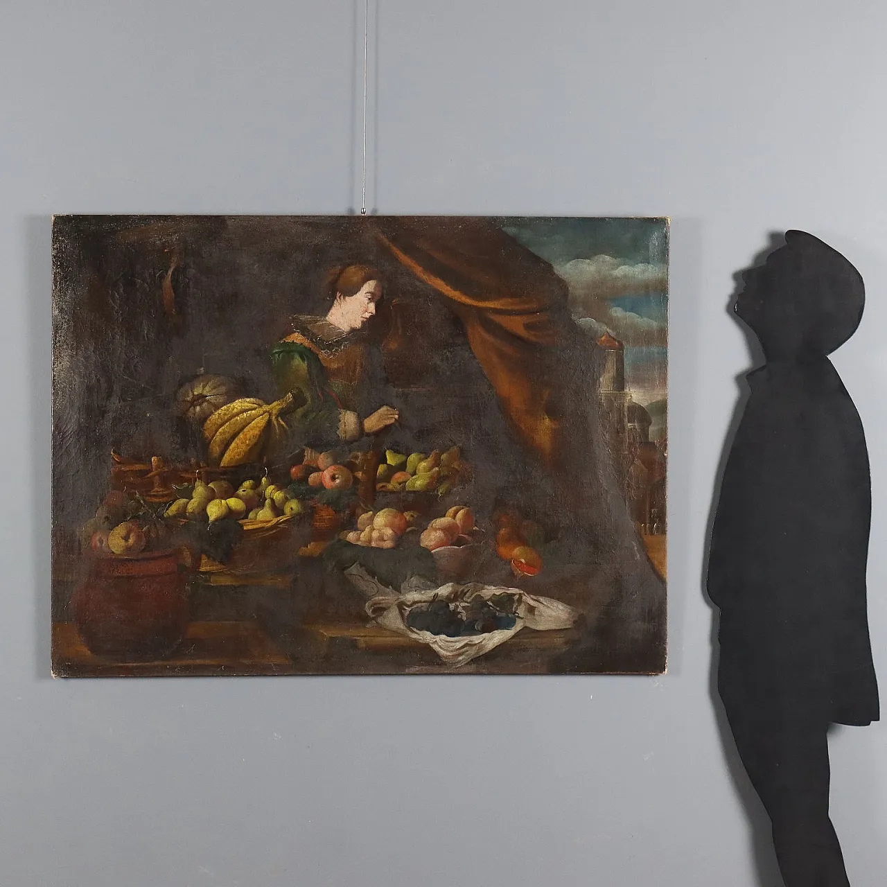 Bancarella di frutta con figura, olio su tela, '700 2