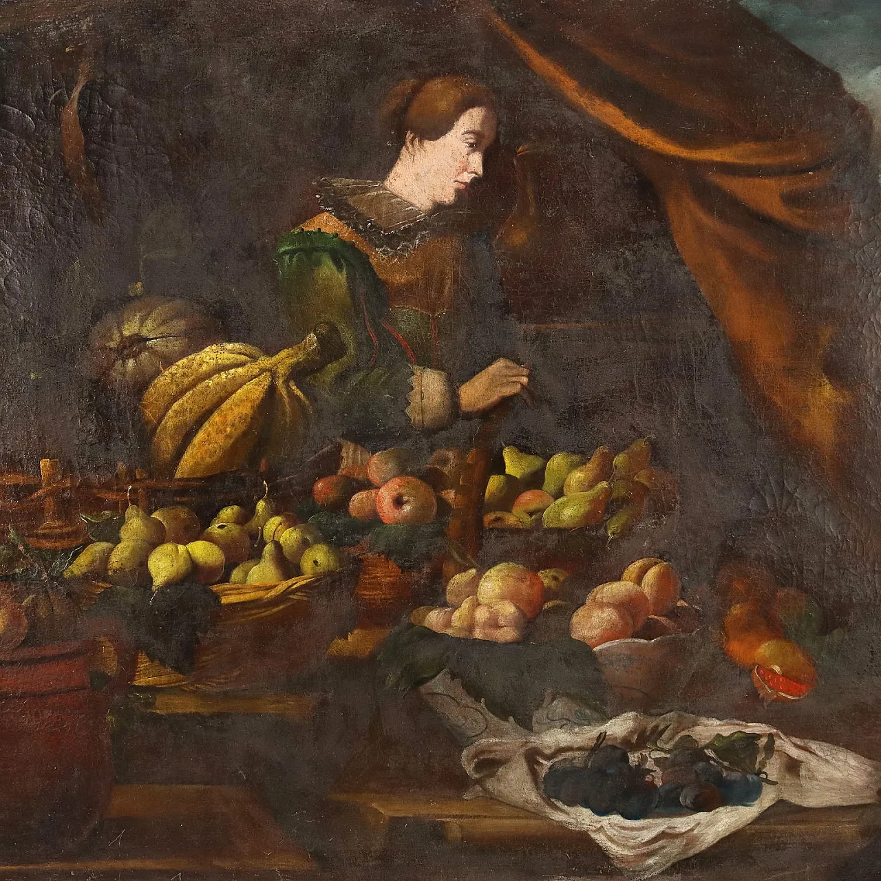 Bancarella di frutta con figura, olio su tela, '700 3