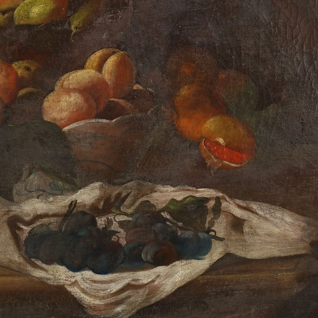 Bancarella di frutta con figura, olio su tela, '700 7