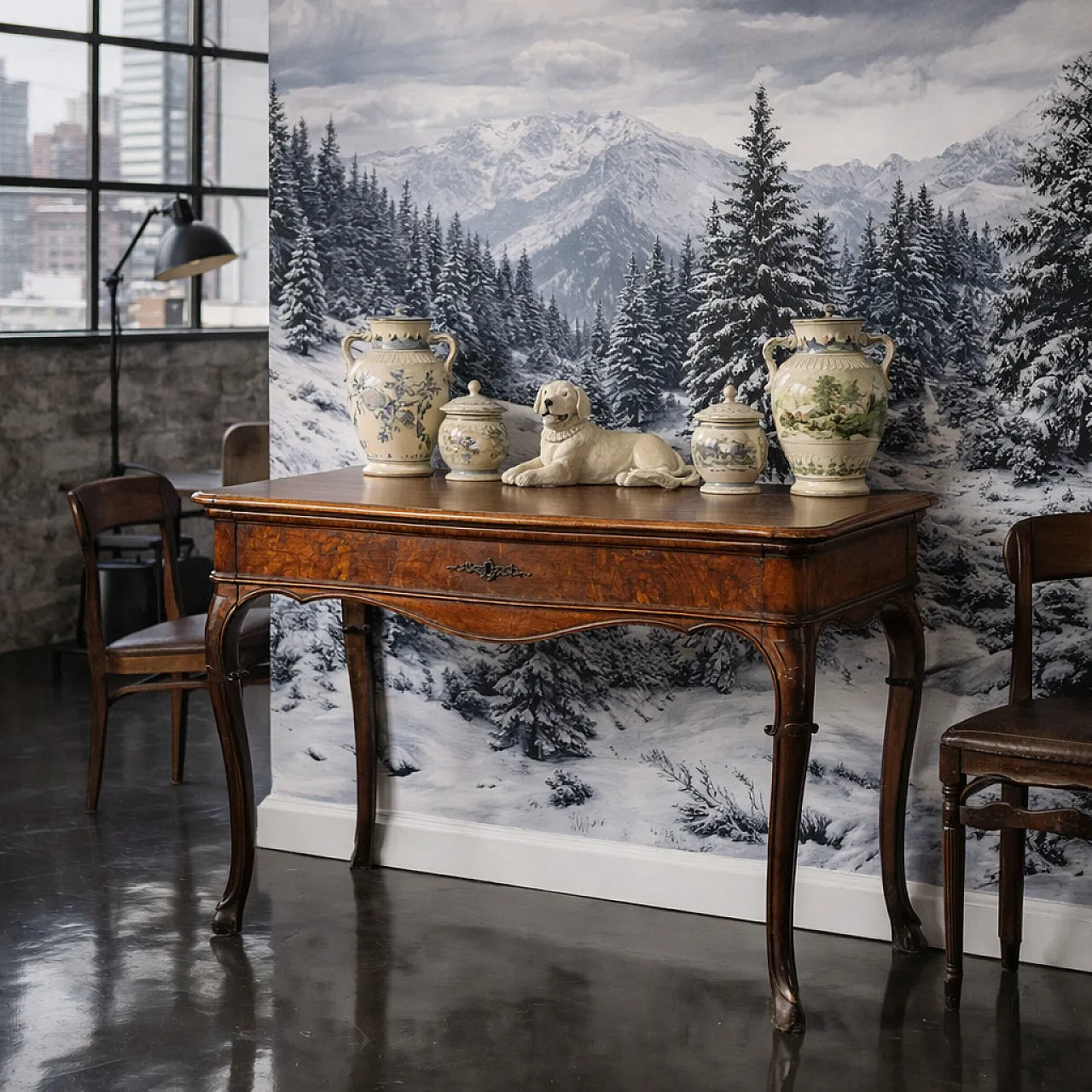 Baroque walnut console table with decorated drawers, 18th century 2