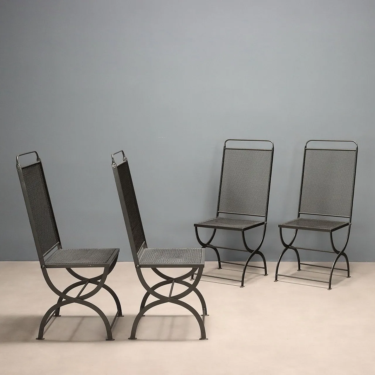 12 Nonaro folding chairs in enameled metal, 1960s 3