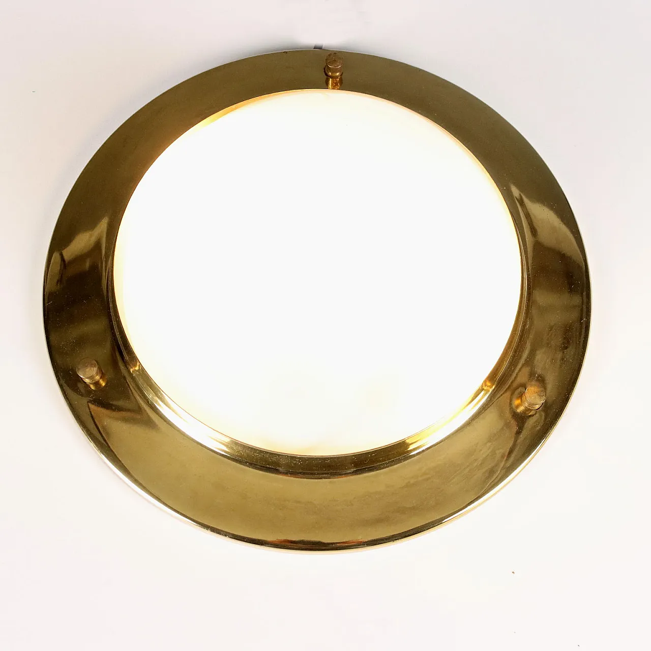 Lampada in metallo ottonato e semisfera in vetro, '900 3