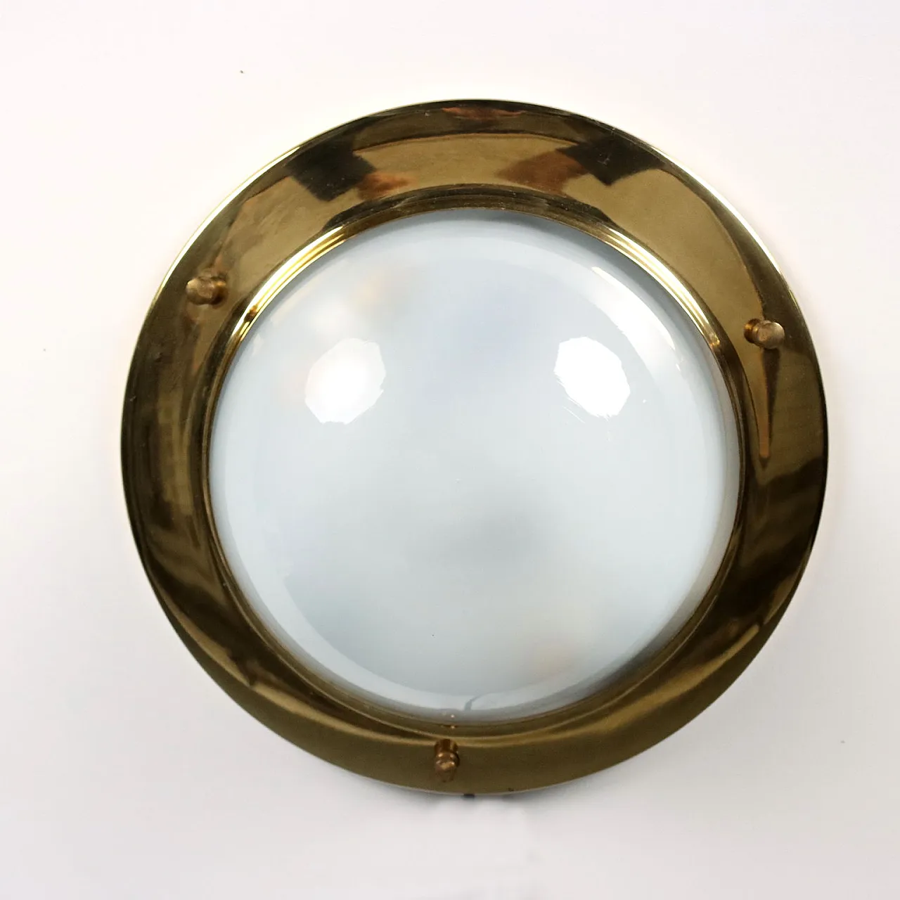 Lampada in metallo ottonato e semisfera in vetro, '900 6