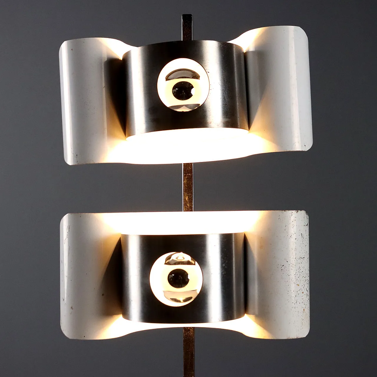 Lampada da tavolo a due luci in metallo smaltato e cromato, '900 4