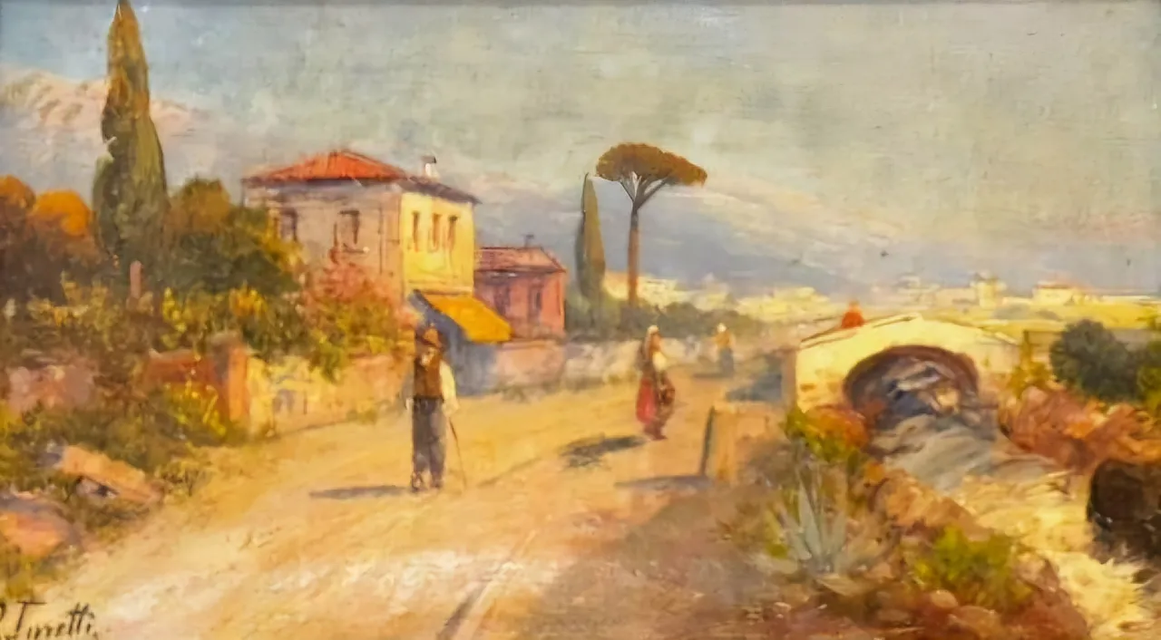 Pietro Toretti, Italian country road scene, Oil on canvas 3