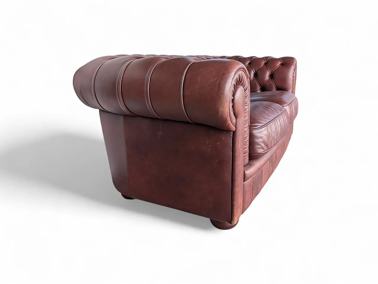 Burgundy two-seater chester sofa 1980s 2