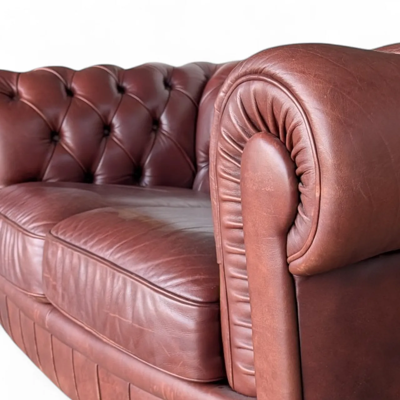 Burgundy two-seater chester sofa 1980s 3