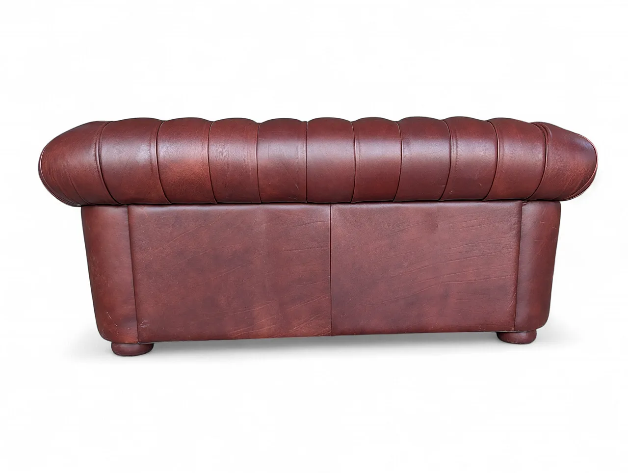Burgundy two-seater chester sofa 1980s 5