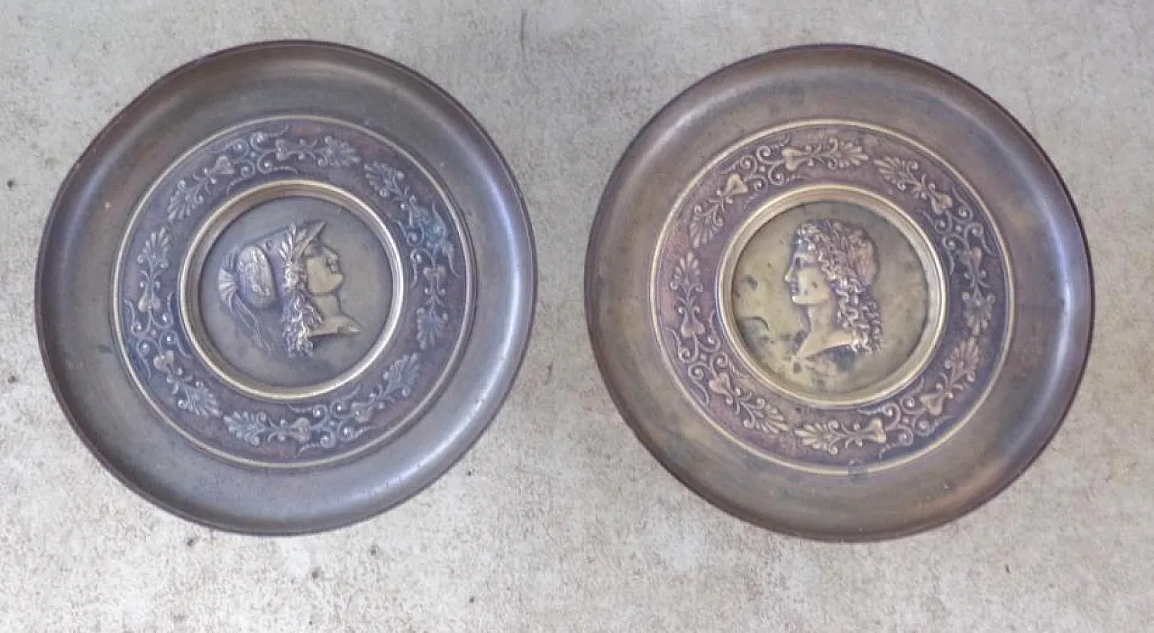 Pair of Ornate pedestal tazza, bronze, Greek figures, late 19th c. 7