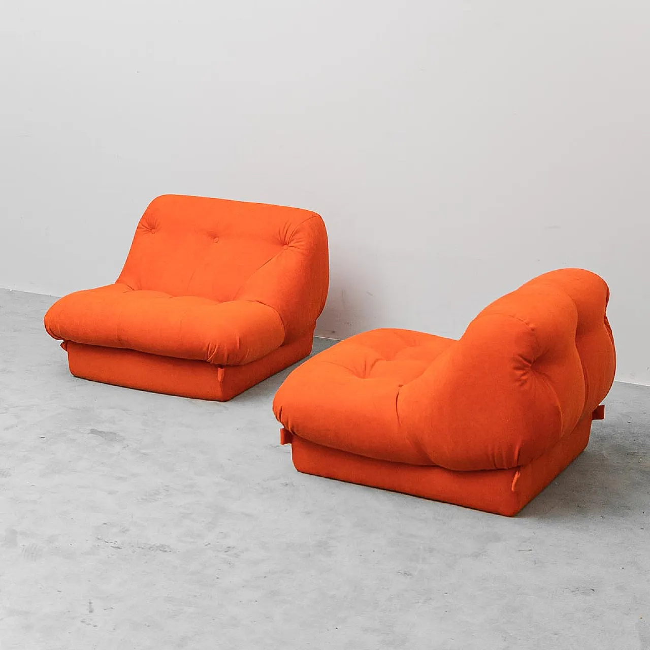 Pair of orange fabric armchairs, 1970s 1