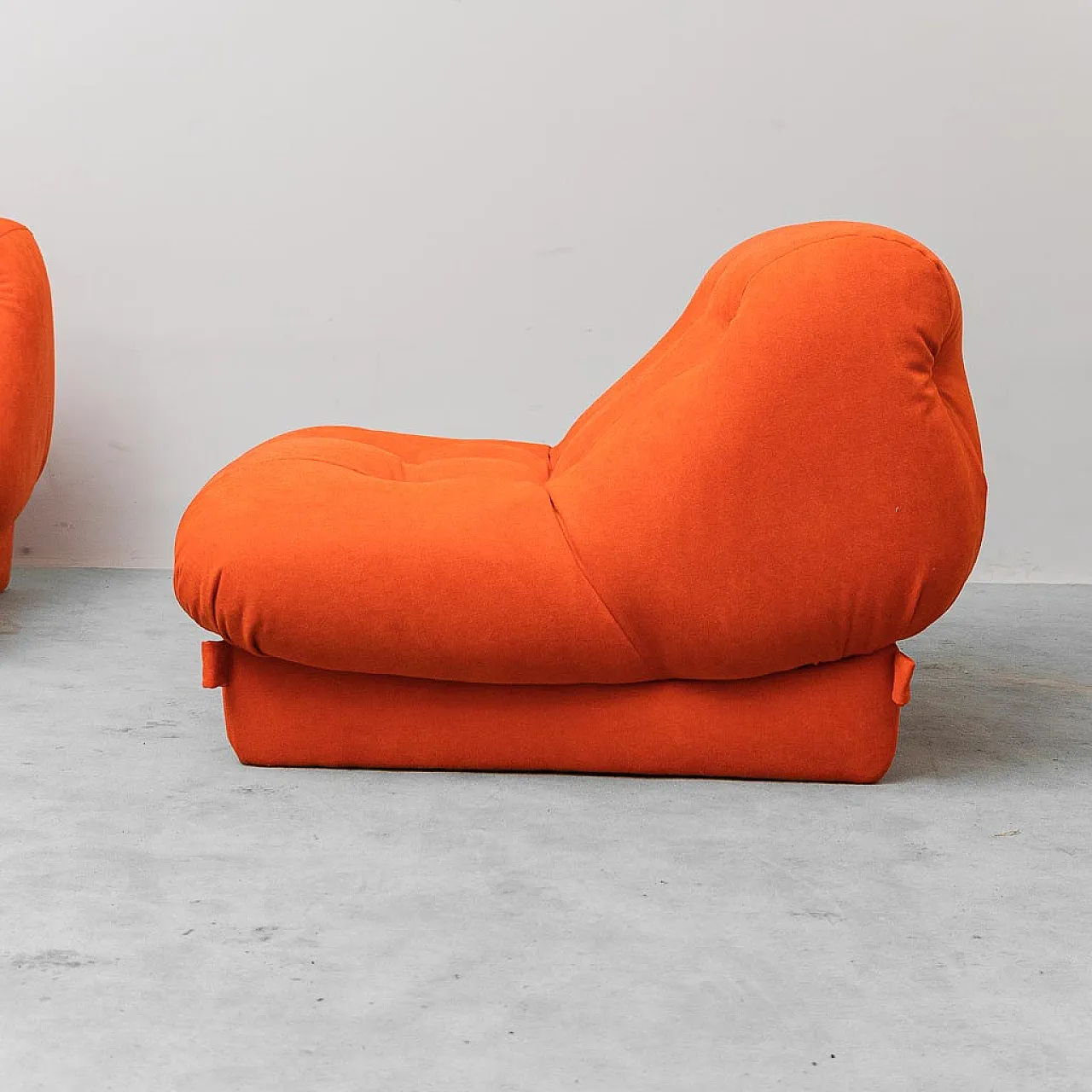 Pair of orange fabric armchairs, 1970s 2