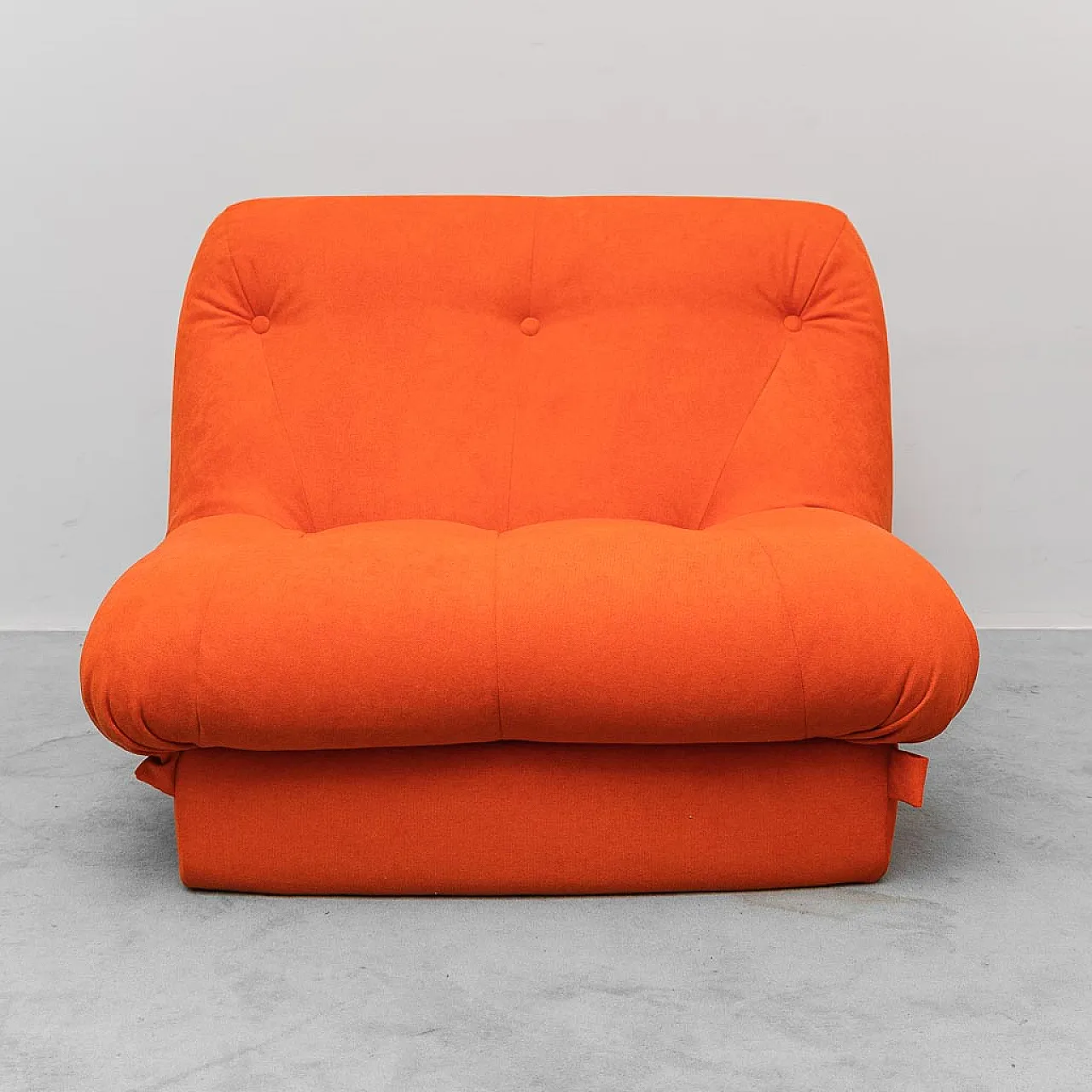 Pair of orange fabric armchairs, 1970s 4