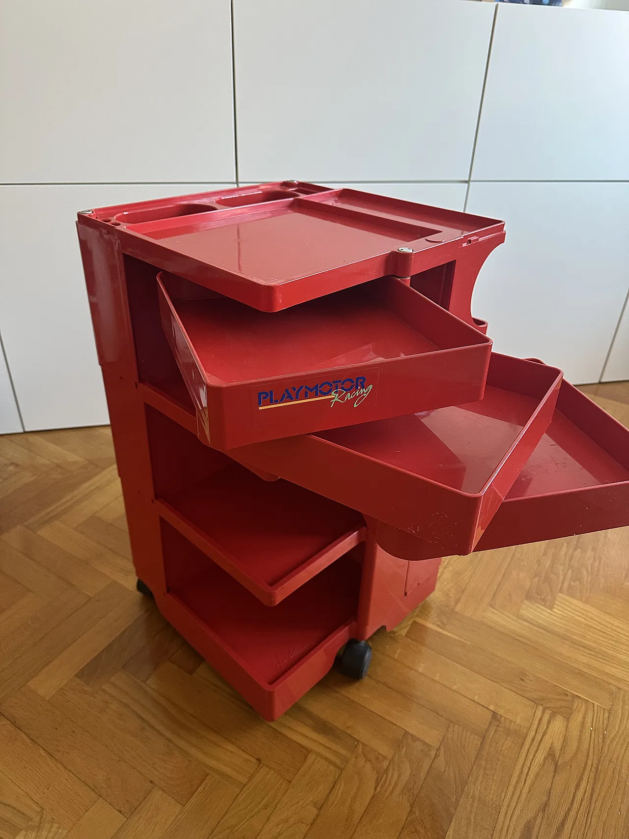 Carrello Boby di Joe Colombo rosso, anni '70 1