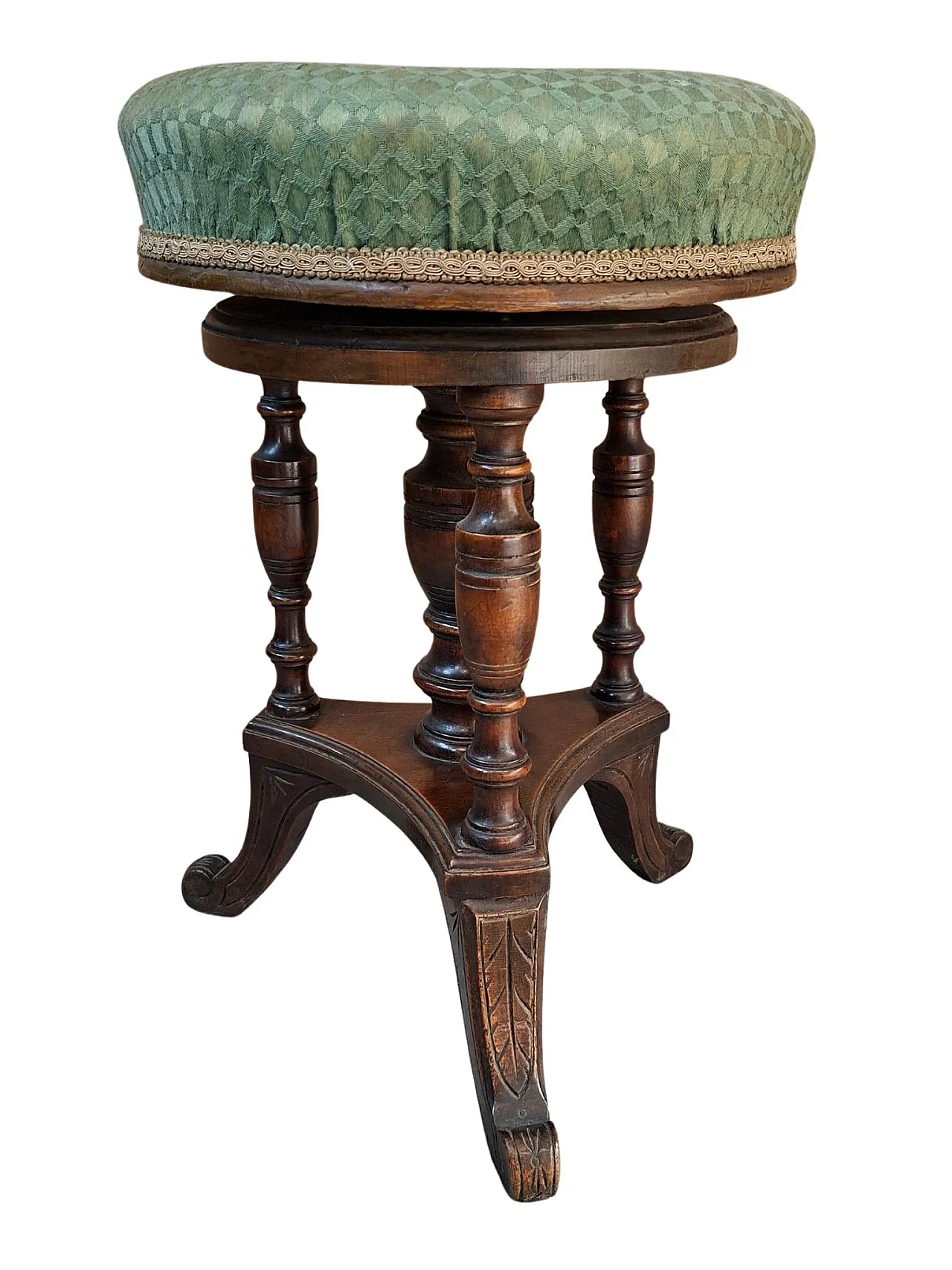 Walnut piano screw stool, early 20th century 12