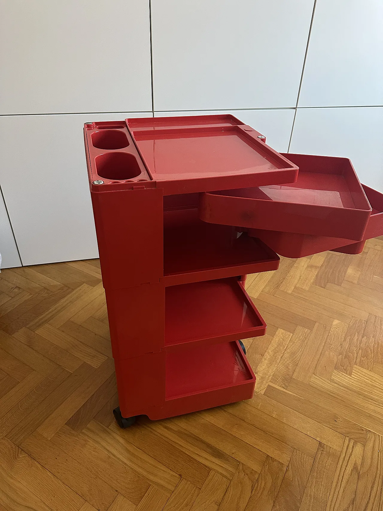 Carrello Boby di Joe Colombo rosso, anni '70 2