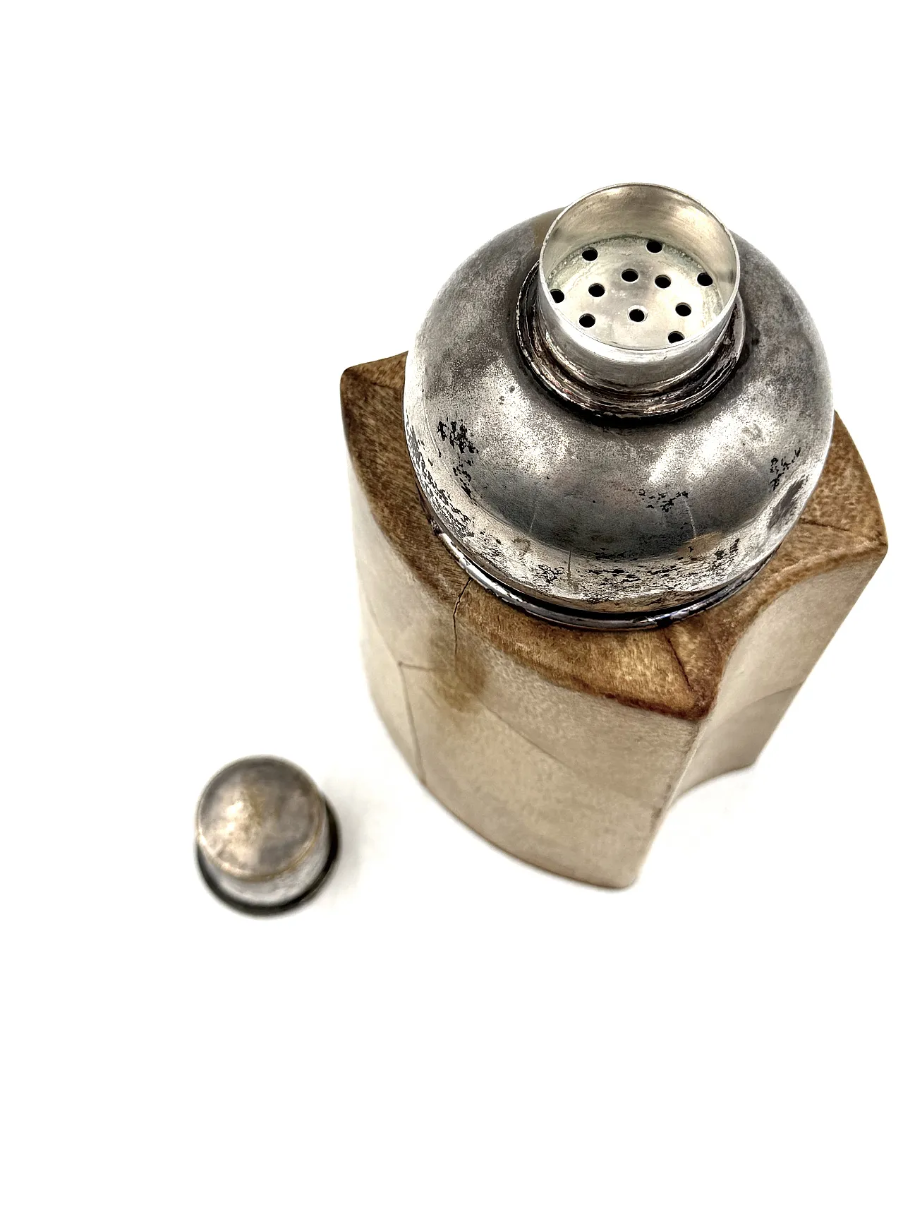 Cream leather cocktail shaker, Aldo Tura, Italy 1950s 7
