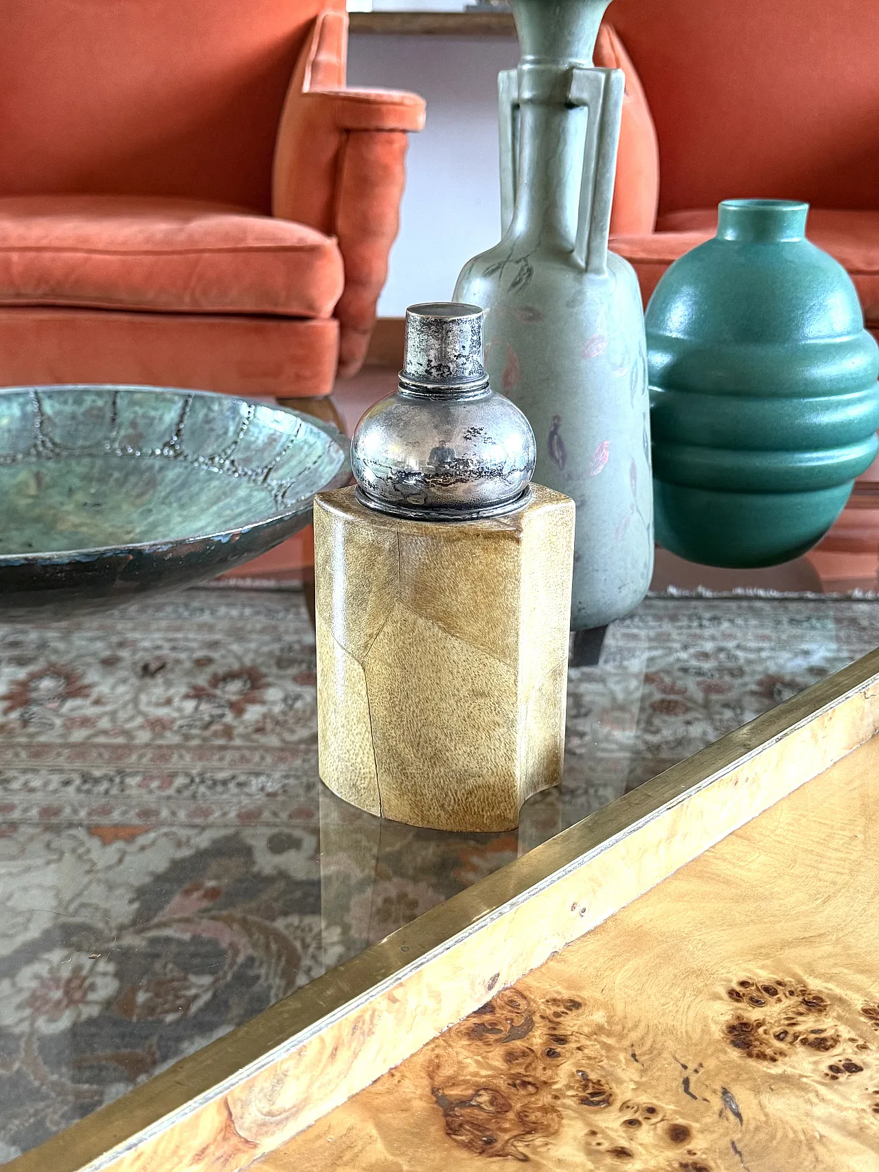 Cream leather cocktail shaker, Aldo Tura, Italy 1950s 9