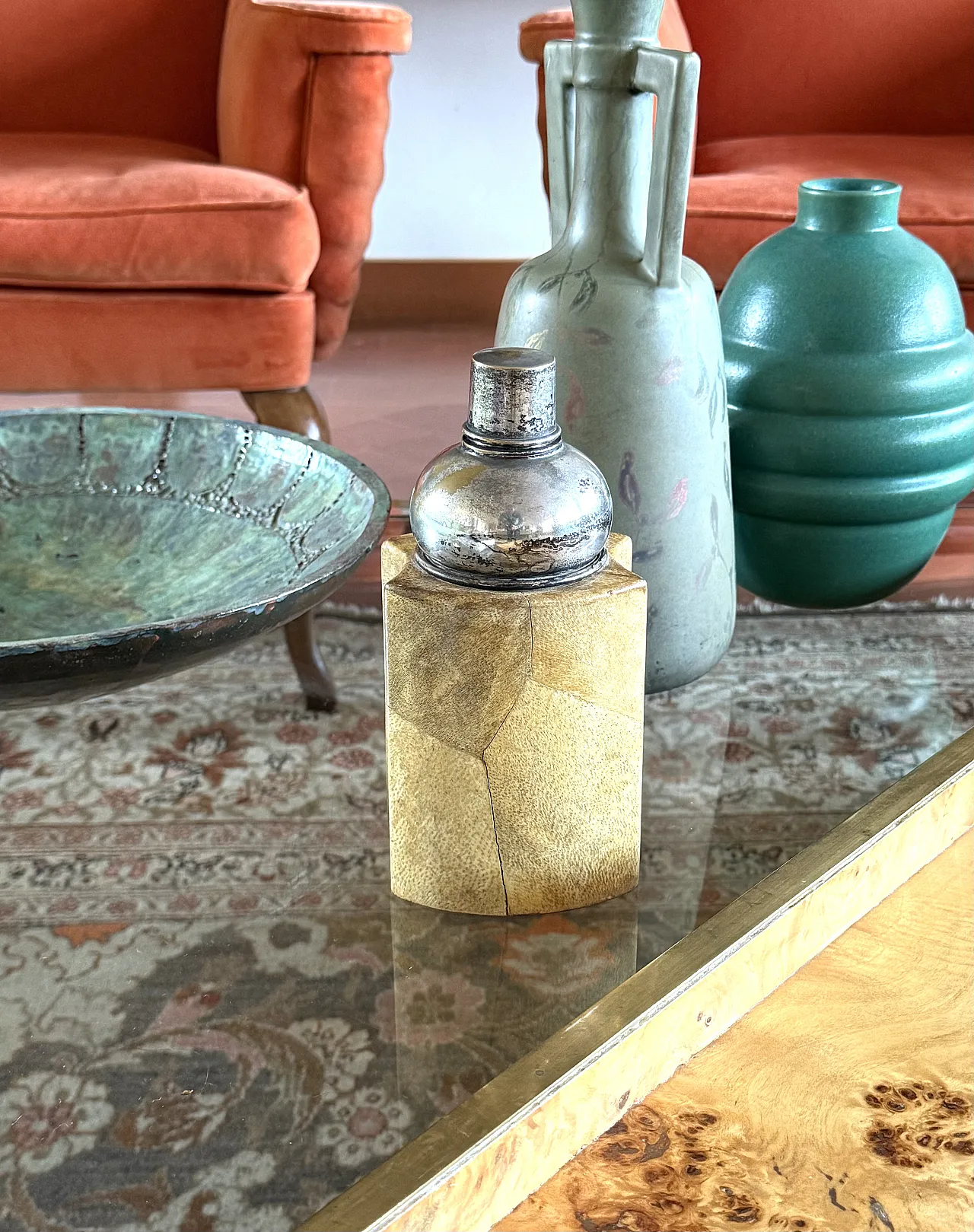 Cream leather cocktail shaker, Aldo Tura, Italy 1950s 10