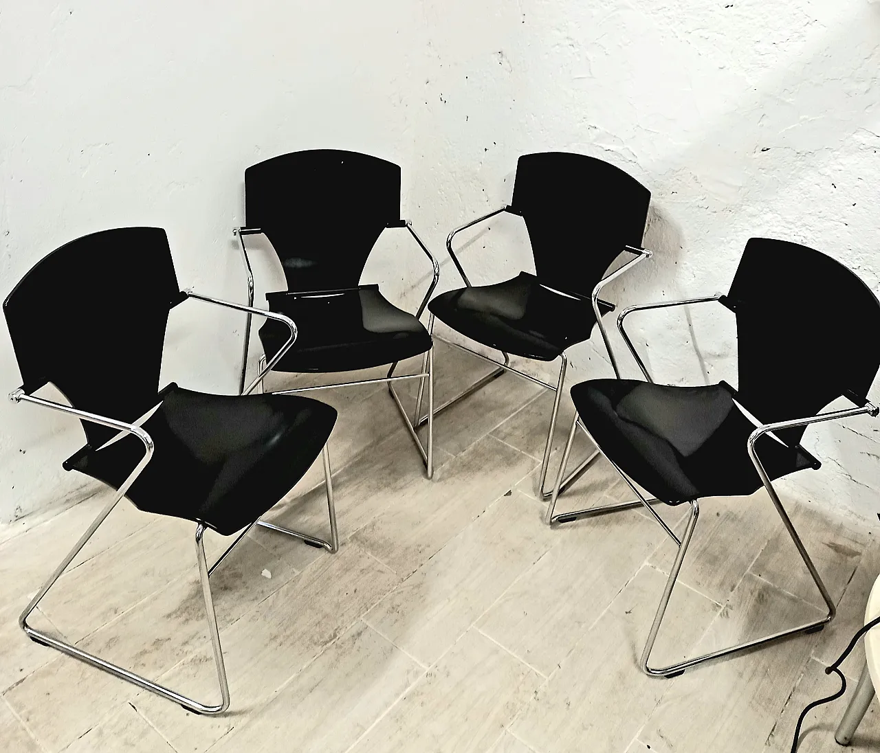4 Egoa stackable chairs produced by Stua, 80s 5