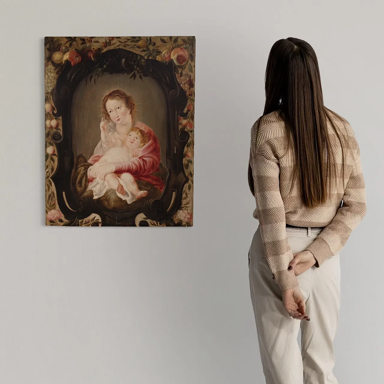 Flemish painting Madonna and Child, 17th century 3