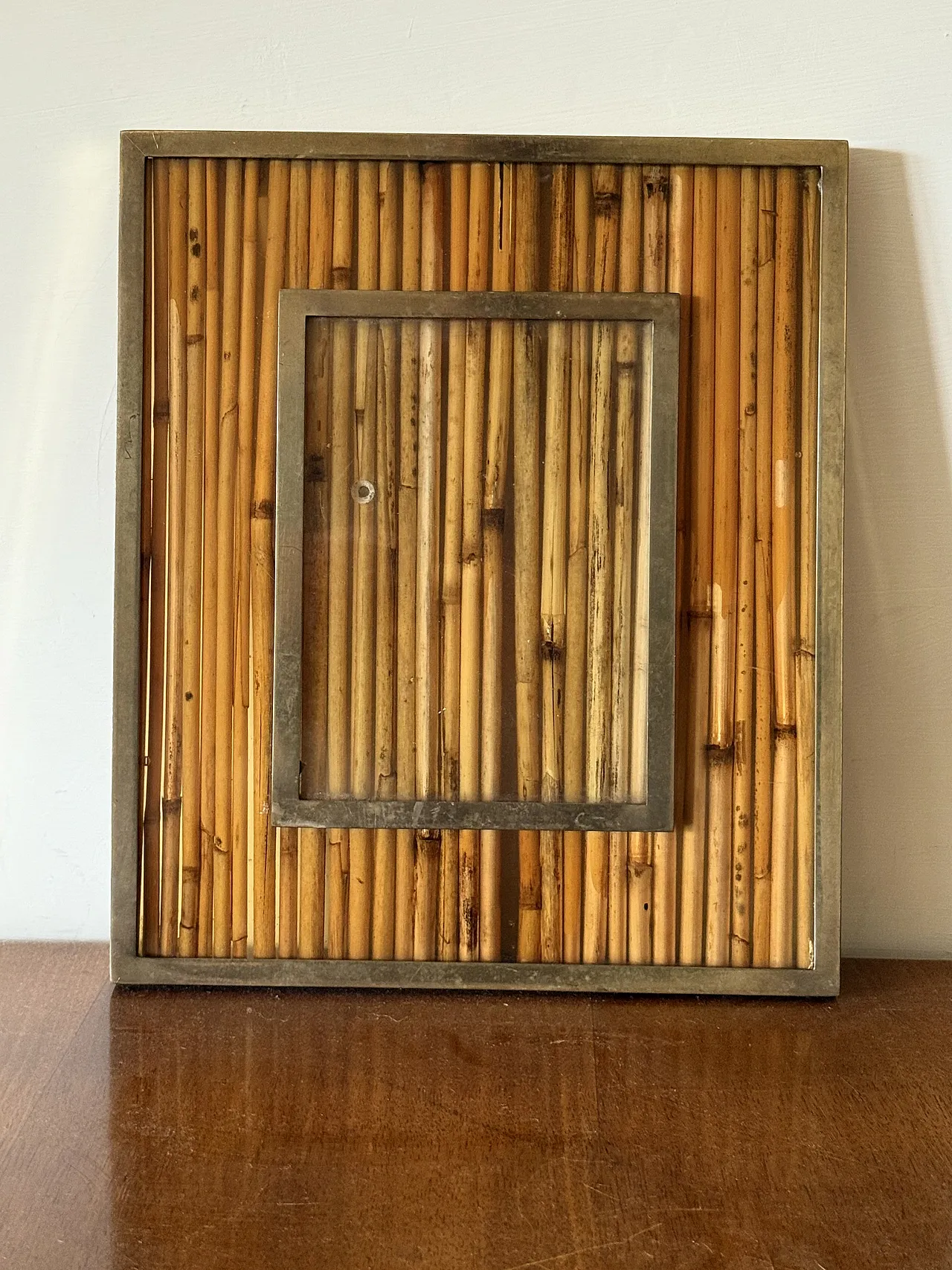 Canne and brass photo frame, Gabriella Crespi style, 1970 3