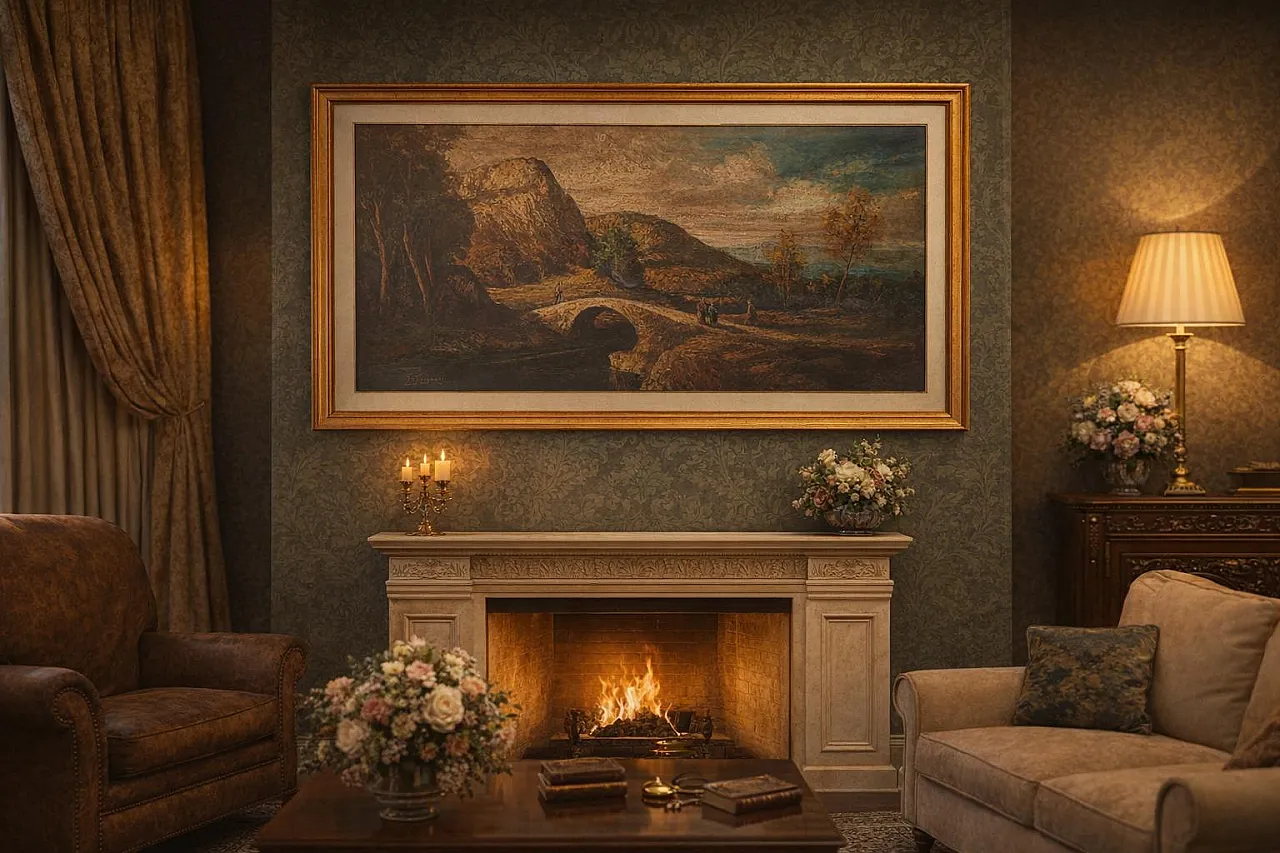 Landscape with Bridge by G. Grignani, oil on canvas, 1980s 8