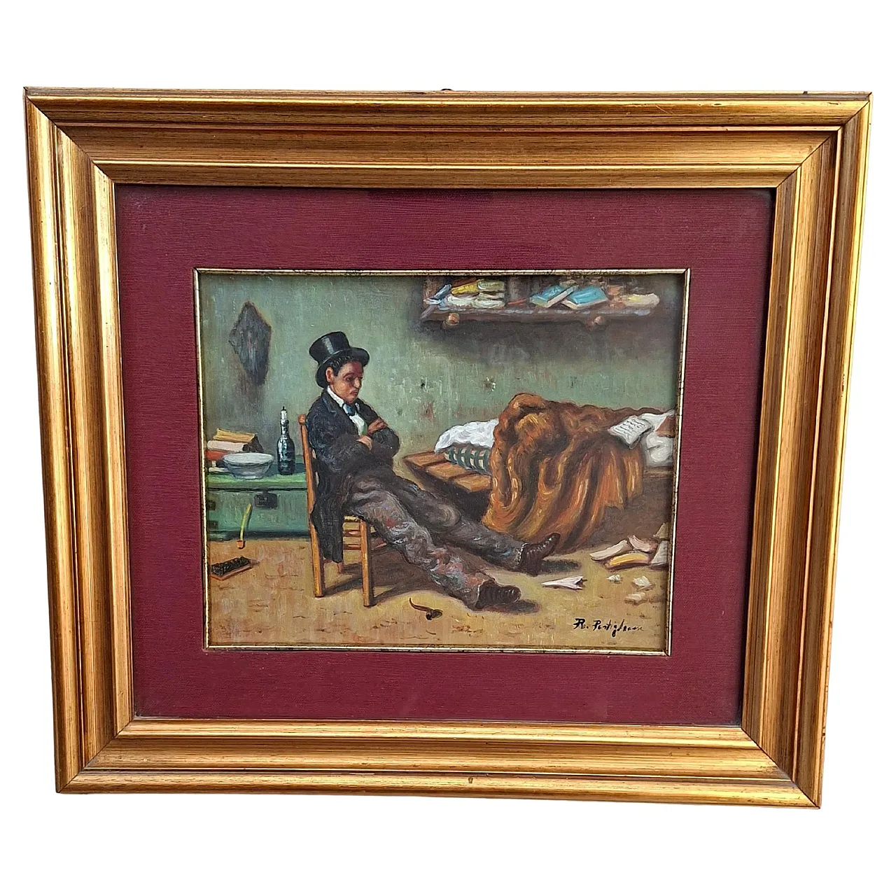 The Poet by A. Pontiglione, artist's painting with frame, 1980s 1