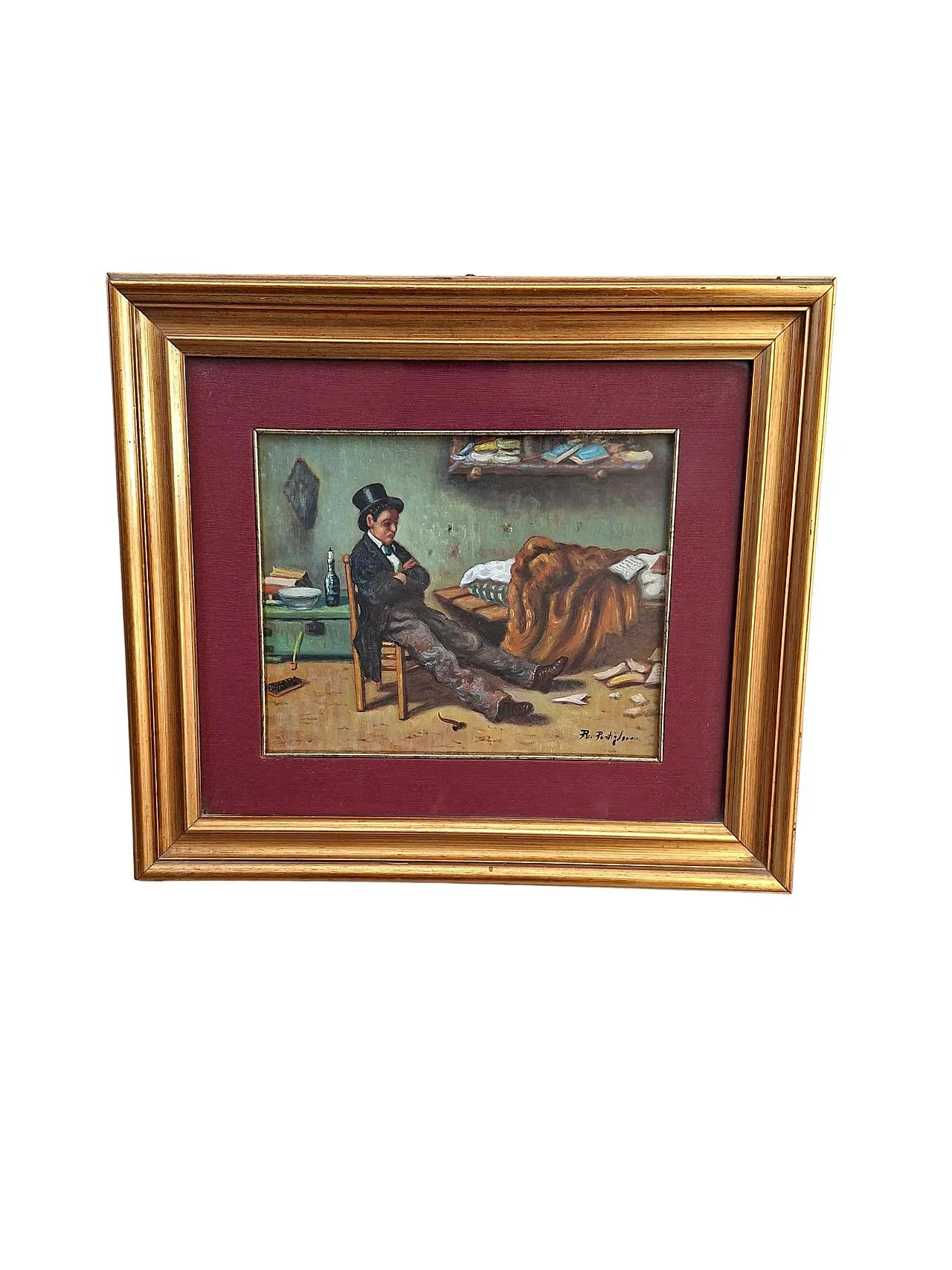 The Poet by A. Pontiglione, artist's painting with frame, 1980s 8