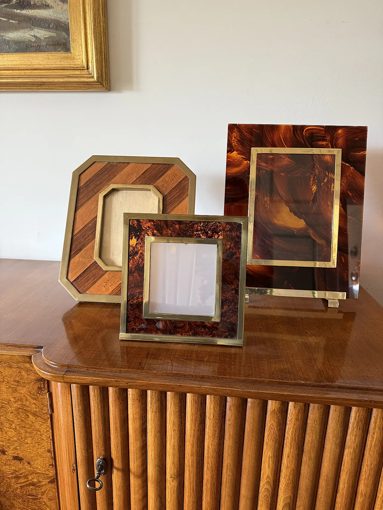 Lucite and brass photo frame, Gabriella Crespi style, 1970 4